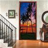 A.Monamour Adesivo Porta Autoadesiva 3D Palme Spiaggia Tropicale Al Tramonto Paesaggio Naturale Vinile PVC Adesivi per Porte Interne Pellicola Adesiva Poster Murale Parete Carta da Parati 85x215cm