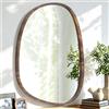 Lzuso Specchio da parete con cornice in legno, specchio ovale asimmetrico irregolare per parete, forma unica, specchio artistico decorativo per ingresso, camera da letto, soggiorno, bagno, bianco