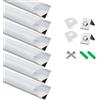 LightingWill Profilo LED 6 × 1 m, profilo in alluminio a forma di V, colore argento con copertura bianco latte, tappi terminali e clip di montaggio per strisce LED