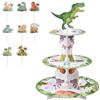 Rieoany Porta Cupcake 3 Piani con 16 Decorazioni Cupcake Alzatina per Dolci Porta Torta Porta Muffin per Frutta, Cibo, Crostata Uova, Forniture per Feste di Dinosauri per Bambini