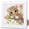 NEWENMO 5D Dolce Leopardo Diamond Painting con Cornice Bambini 6-12 Anni | Belli Fiori Pittura Diamante Kit Bambini 6-12 Anni,DIY Diamond Art Kit con Cornice,Craft Arts Regalo e Decorazione Casa