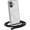 MyGadget Cover per iPhone 16 - Custodia con Corda - Case Trasparente Antiurto con Laccio | Tracolla - Practical Stylish - Nero