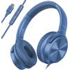 Cowyawn Cuffie USB C cablate, over-ear, con cavo USB C, con microfono, controllo del volume, suono stereo HD, cuffie pieghevoli USB di tipo C per adulti/ragazzi/laptop/computer/iPhone 15/16/17, blu