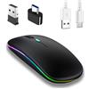 Jinpojun Mouse Wireless Ricaricabile Bluetooth, Mouse Ergonomico Gaming Retroilluminato a 7 Colori Portatile con Bluetooth 5.1 e Wireless 2.4G, Compatibile con laptop, PC, Mac, Computer, Notebook