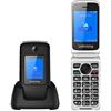 ukuu Cellulare per Anziani con Tasti Grandi, Ukuu 3G Telefono per Anziani 2,8 + 1,77 Schermo Dual SIM Cellulare Anziani a Conchiglia Volume Alto,Facile da usare con Base di Ricarica - Nero