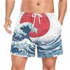 Niigeu Bandiera Giapponese Grande Onda del Mare Costume da Uomo Bagno Pantaloncini da Surfe Costumi Spiaggia Calzoncini
