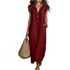 Azruma Abito Donna Elegante Abito Cerimonia Donna Estivi Curvy Monocolore Collo Flying Sleeve Vestito Midi Oscillante Vestito Spiaggia Boho Festa Vita Alta per Vacanze Mare