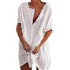 Svanco Copricostume Donna Mare Abiti Lunghi Estivi Camicia da Spiaggia Camicetta in Cotone Elegante Vestiti Corti Costumi da Bagno Bikini Cover Up per Piscina Mare Estate Vacanza(Bianco,L)
