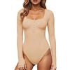 GJY Body da donna, chiusura a bottoni automatici, scollo rotondo, maniche lunghe, tuta casual dal taglio slim, camicie top, M