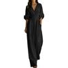 Sobzia Tuta Elegante Donna Cerimonia,Tuta Elegante Donna Cerimonia Scollo a V Jumpsuit Estive Casual Piece Romper Tute da Monopezzi e Tutine Lunghe a Gamba Larga Completi Eleganti Nero L
