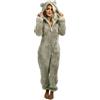 Generisch Jumpsuit da Donna in Pile Teddy con Cappuccio e Chiusura a Zip, Tuta Lunga da Donna con Orsetto, Pigiama da Donna a Maniche Lunghe con Cappuccio, Tuta Invernale Calda e Soffice, Pigiama Unisex, Tuta