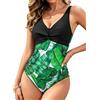 NLAND Costume Intero Donna da Contenitivo Push Up a Vita Alta Costumi con Scollo a V da Bagno Donna Beachwear dello Swimwear Imbottito (Stampato Fronte e Retro#2, XXL)