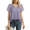Gaharu Camicia da donna elegante a maniche corte, estiva, business, casual, scollo rotondo, maniche a volant, in chiffon, con fiori, Fiori viola, M