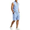 HENDUOOD Canotta e pantaloncini in lino stile vintage da uomo Set da 2 pezzi, maglietta Henley a senza maniche con chiusura a lacci Bermuda a vita elastica per la spiaggia e l'uso quotidiano