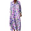 Mfhmom Vestito Lungo Donna Estivo Boho Chic Abito Maxi Scollo a V Manica Lunga Kaftano Etnico Copricostume Mare Spiaggia Casual Oversize Cotone Lino Elegante Fantasia Floreale Cerimonia Giorno Taglie Forti