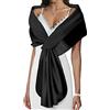 Atigy Stola Scialle da Donna in Raso Elegante Scialle da Sposa Bolero Cerimonia Festa Stola per Abito da Sera (M, Nero)