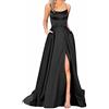 Fulidngzg Abito Elegante Donna Spalline con Spacco Davanti Senza Maniche Abiti da Cerimonia Abito da Sera Lungo Schiena Scoperta Verde Vesiti Festa Nero Sexy Tuta Elegante