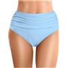 Generico Slip Bikini Donna Vita Alta Arricciato Mare Slip Costume Modellante Piscina Pantaloncini da Bagno Tinta Unita Spiaggia Culotte Pantaloncino Sportivi Estivi (Azzurro, XL)