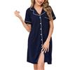 Wikoan Camicie da Notte Classiche da Donna con Scollo a V e Morbido Abito Lungo Abbottonato con Tasche,Blu Navy,S
