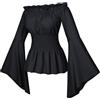 YOSUWOAI Camicetta da donna rinascimentale vittoriana con volant vita arricciata maglia a maniche lunghe boho pirata camicia spalle scoperte maniche a tromba gothic lolita boho camicette top medievali