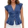 Generisch Canottiera da donna in jeans sexy canotta estiva con scollo a V, senza maniche, maglietta alla moda, con scollo a V, stile vintage, Y2K, Stile/M02 Blu, L