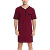 Enjoyoself Uomo Maglie Pigiama in Cotone Camicie Lunghe da Notte Pigiama Comoda Maniche Corte-tipo1-rosso Vino/L