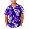 King Kameha Camicia Hawaiana Uomo a Maniche Corte con Motivo Ibisco e Foglie Tropicali