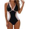 Generico Costume Intero Donna Modellante Costumi Interi da Bagno Push Up Scollo a V Costumi da Bagno Contenitivo Indietro Intero Modellante Un Pezzo Monokini Mare Piscina Spiaggia Imbottito Contrastanti (XXL)