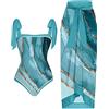 SMUXP Bikini da donna 2 pezzi con gonna lunga sarong, costume da bagno intero con gonna copricostume da bagno in chiffon, costume da bagno sarong con stampa floreale modesto costume da spiaggia