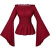 YOSUWOAI Camicetta da donna rinascimentale vittoriana con volant vita arricciata maglia a maniche lunghe boho pirata camicia spalle scoperte maniche a tromba gothic lolita boho camicette top medievali