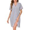 Wikoan Camicie da Notte Classiche da Donna con Scollo a V e Morbido Abito Lungo Abbottonato con Tasche,Grigio Chiaro,L