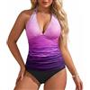 Generico da Bagno Tankini Stampato Elegante, Due Pezzi, Top e Slip Bikini a Vita Alta con Spalline Regolabili (Purple, L)