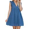 Onsoyours Abito da Donna con Volant Estivo Scollo A V Elegante A-Line Semplice Pagliaccetto Abito in Pizzo Senza Maniche Casual Sciolto Abiti Corti con Pantaloncini Foderati E Tasche Blu 02 L