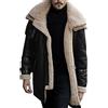 Generic Giacca in finta pelle foderata in pile per uomo, giacca casual in pile finto montone di montone, pesante, con bottoni, colletto in pelliccia, cappotto invernale spesso termico, Nero , M