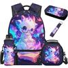 SEANATIVE Zaino per bambini, set da 5 pezzi con borsa termica per il pranzo, Drago stellato blu, Zainetto