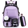 Byitin Zaino Scuola Elementare Ragazze Bambina, Nero-Viola, 2 Pezzi, 25L