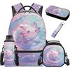 SEANATIVE Zaino per bambini, set da 5 pezzi con borsa termica per il pranzo, Kawaii Axolotl, Zainetto