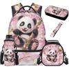 SEANATIVE Zaino per bambini, set da 5 pezzi con borsa termica per il pranzo, Panda Ciliegia, Zainetto