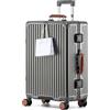 Aoliwei Telaio in alluminio, extra grande, XL (80 cm), trolley rigido di alta qualità, per viaggi a partire dai 13 giorni, con manico in vera pelle marrone, lucchetto TSA e ruote doppie a 360°, grigio