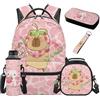 SEANATIVE Zaino per bambini, set da 5 pezzi con borsa termica per il pranzo, Axolotl Capybara Fragola Rosa, Zainetto