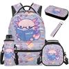 SEANATIVE Zaino per bambini, set da 5 pezzi con borsa termica per il pranzo, Axolotl lavanda, Zainetto