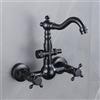 XSDSM Rubinetto A Parete con Attacco Lavatrice Rubinetto Bagno Lavabo Acqua Calda E Fredda In Ottone Doppio Foro Doppia Maniglia,Patina Nera