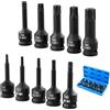 QWORK® Set di 10 Chiavi a bussola per avvitatore a percussione, Punta a stella T25 a T80, Attacco da 1/2, in acciaio al cromo vanadio