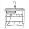 FTGENSM Lavello cucina commerciale acciaio inox con piano lavoro, vasca singola indipendente per preparazione ristorante, lavello verdure con rubinetto e ripiani(Double layer)