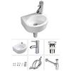 XIFIRY Lavabo da appendere alla parete, piccolo lavabo rettangolare in ceramica con doccetta destra (set lavello ovale (con rubinetto e scarico)