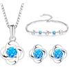 Kamise Kämise Set di gioielli da donna, in argento Sterling 925, con ciondolo a forma di trifoglio, collana e bracciale e orecchini a perno, con cristallo di zirconia cubica bianca, set di gioielli anallergici, regalo di matrimonio e fidanzamento