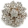 Avalaya Anello a forma di fiore in cristallo trasparente di grandi dimensioni, in tonalità oro invecchiato/stile vittoriano, diametro 55 mm