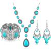 TOEECY Set Gioielli Turchese Geometrico Collana Bracciale Orecchini Combinazione Elegante Stile Vintage Argento Antico Decorazione Femminile