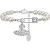 Oidea Collana di perle di Saturno da donna: elegante collana con ciondolo a forma di pianeta con zirconia cubica, con catena di perle bianche, idea regalo, Misura unica, Metallo, Nessuna pietra