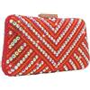 Boutique De FGG Pochette con Strisce a V e Strass per Donna, Borse da Sera Glitterate, Pochette di Cristallo, Borse da Matrimonio, Mini, Rosso, Mini